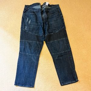 True Nation big mens moto jeans dk blue wash w/distressing